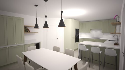 wooden open shelving in the kitchen