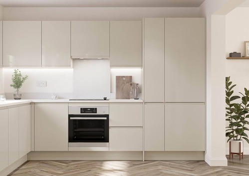 handleless kitchen with fully integrated storage and appliances