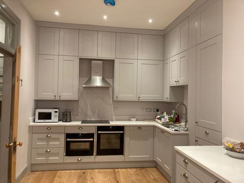 nude shaker kitchen with fitted oven