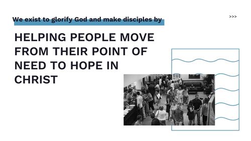 FBC Sevierville's Mission Statement with image of people in foyer