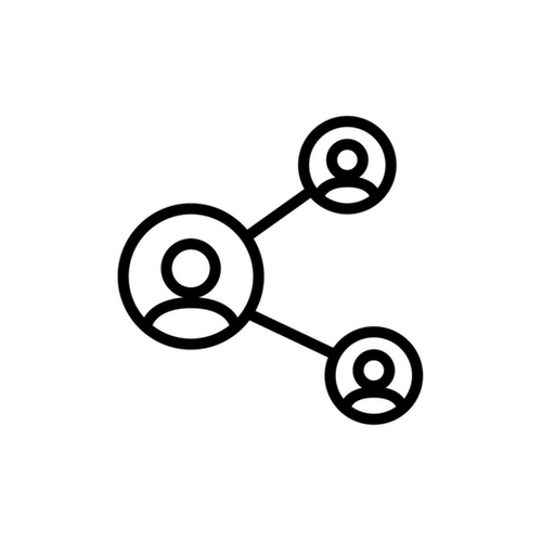 Three circles with people icons inside connected with a zig-zag line