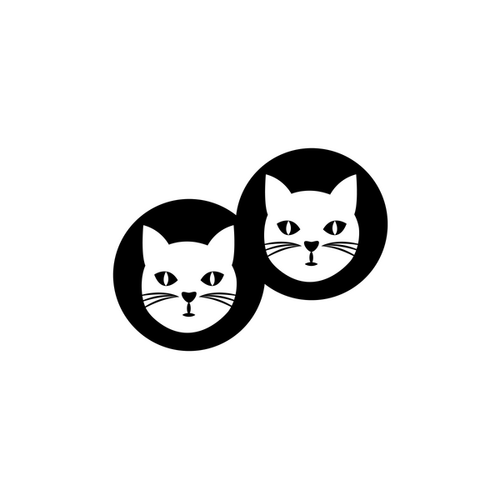 two cat heads in black circle icon