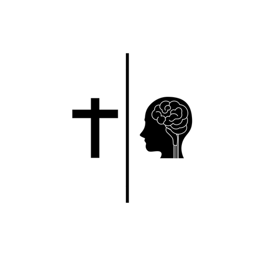 cross and person separated by vertical line