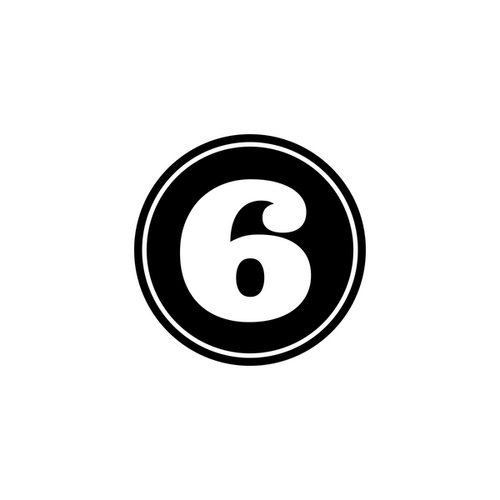 The number six in a black circle