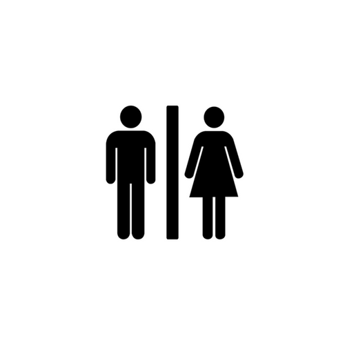 Man and woman icon divided by vertical line