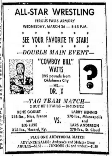 newspaper ad from 1969 advertising wrestling event