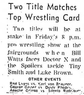 newspaper ad from 1969 advertising wrestling event