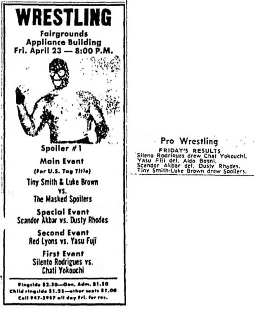 newspaper ad from 1969 advertising wrestling event