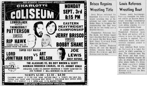 newspaper ad from 1969 advertising wrestling event