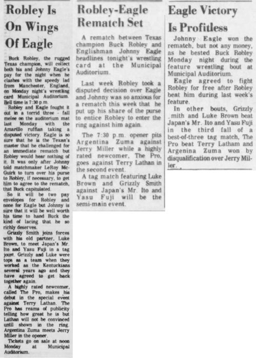 newspaper ad from 1969 advertising wrestling event