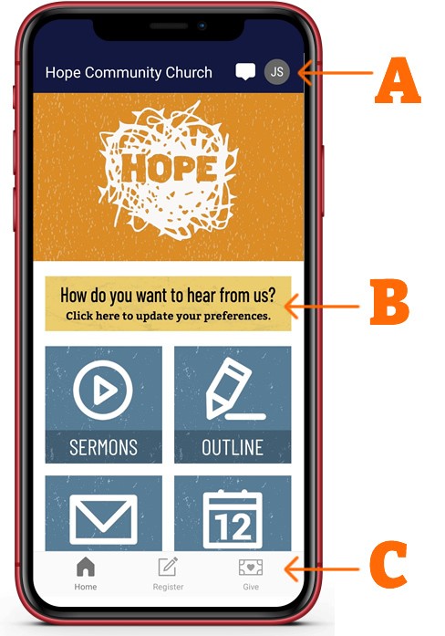 view of app home screen