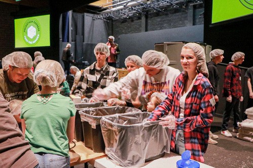 A food packing event in Cornerstone Christian Church's main worship center