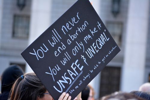 New York City - May 21, 2019: People protesting in support of abortion rights and against a wave of abortion bans in Lower Manhattan.
