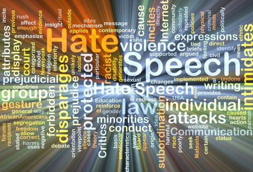 Background text pattern concept wordcloud illustration of hate speech glowing light