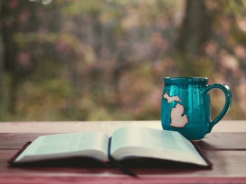 Bible and coffee cup
