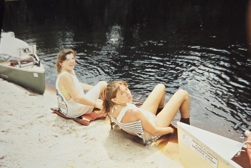 Girls on old dock.