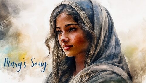 Artistic rendering of Mary mother of Jesus praising God