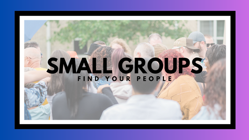 Small Groups text with people gathered in background at Vivid City Church Greensboro NC