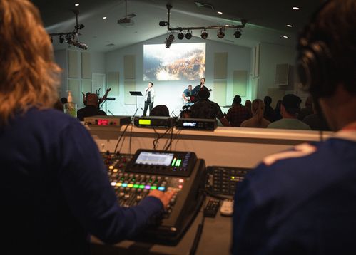 photo of the audio visual technical team during service 