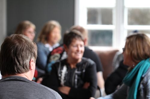 Friends connecting before Sunday church service at LifeSwitch in New Zealand.