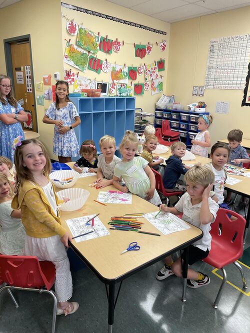 Group of children at a table during Children's Church