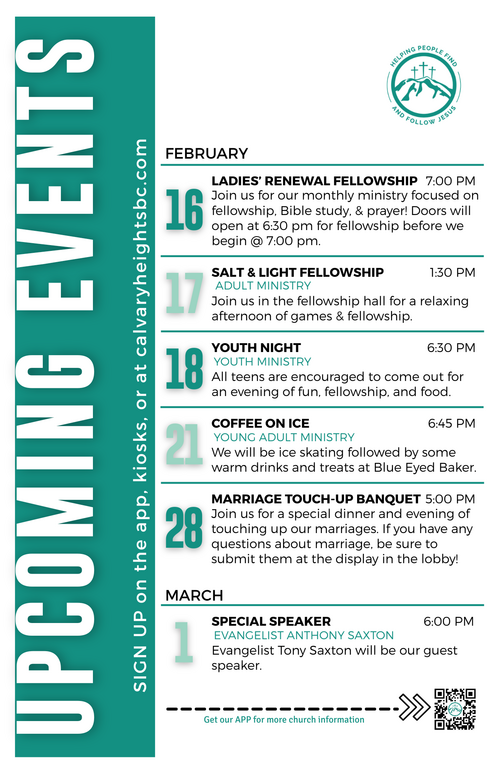 Weekly Bulletin for Calvary Heights Baptist Church