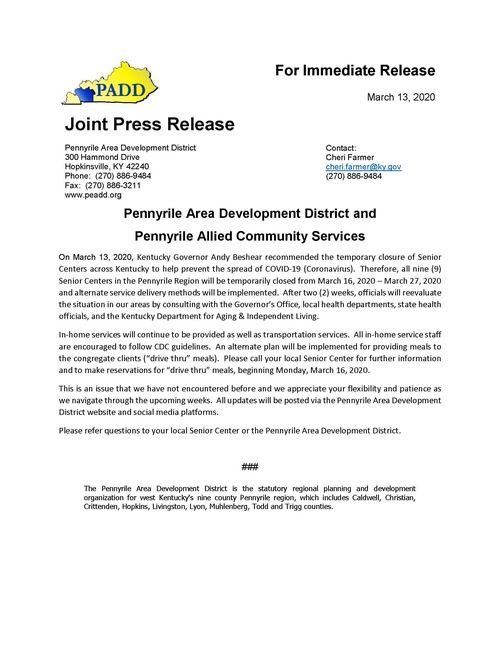 Senior Center Press Release